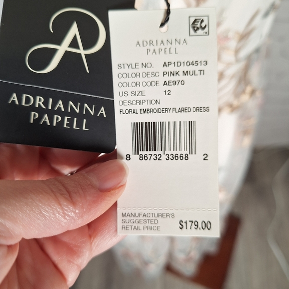 NWT $180 Adrianna Papell Blush Multicolor Floral Embroidered Midi Dress Size 12 - Picture 9 of 12
